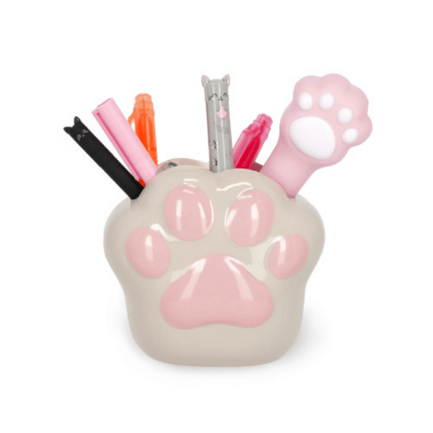 Legami Ceramic Pen Holder – Desk Friends Kitty featuring a paw-shaped design with pens and pencils for organized workspaces.