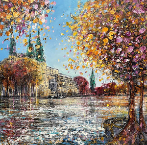 City Waters Deluxe Canvas by Nigel Cooke, original waterside cityscape
