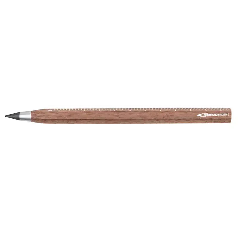 Construction Endless Walnut Pencil with sustainable writing tip and ruler features.