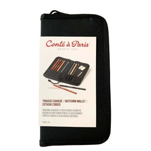 Conté à Paris Sketching Wallet – 14pc Pastel & Drawing Pencil Set in black zip-up case