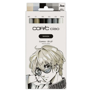 Copic Ciao (Manga) Set of 6" Comics featuring markers, multiliners, and paint marker for artwork.