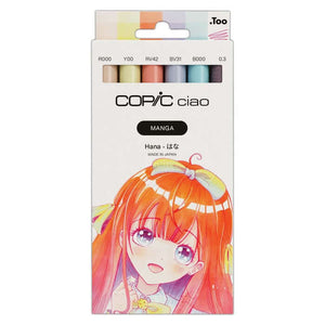 Copic Ciao (Manga) Set of 6" Hana with 5 markers and a Pink Multiliner; colors include Cherry White, Barium Yellow, and more