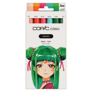 Copic Ciao (Manga) Set of 6" Nami markers with colorful illustration on packaging