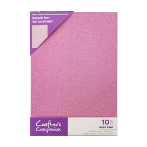 Crafter's Companion Glitter Card 10 Sheet Pack - Baby Pink, 250gsm, single sided, ideal for crafting, card making, and scrapbooking.