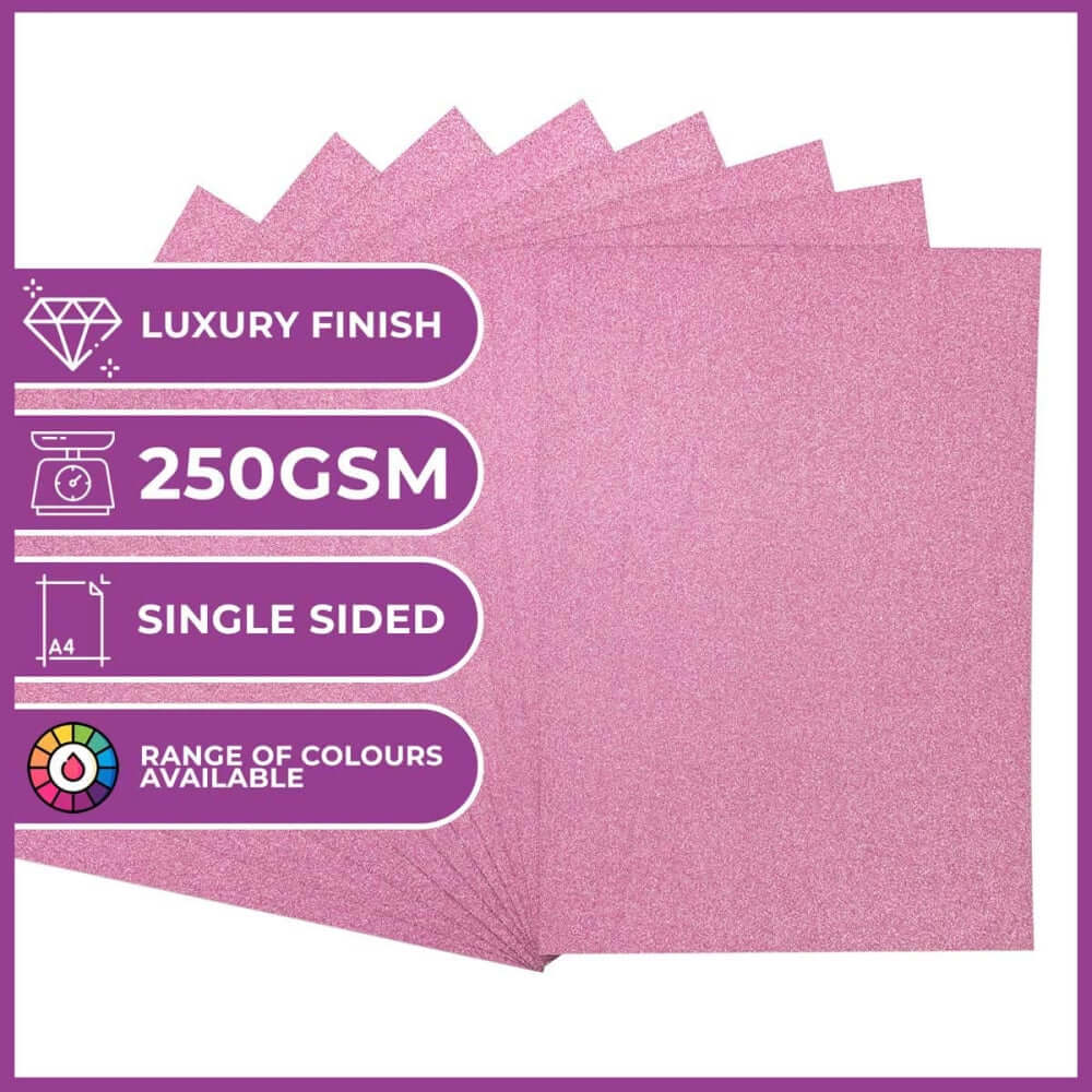 Crafter's Companion Glitter Card 10 Sheet Pack - Baby Pink, 250gsm single sided, luxury finish, ideal for crafting and scrapbooking.