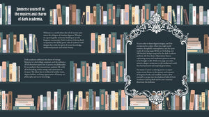 Dark Academia Coloring Book – Gothic & Scholarly Colouring Designs featuring elegant bookshelf illustration and classic literature themes.