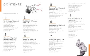 Contents page of 'Debt-Free Art Degree – Foundations in Drawing by Marco Bucci | BradburyART' showing chapter titles and illustrations.