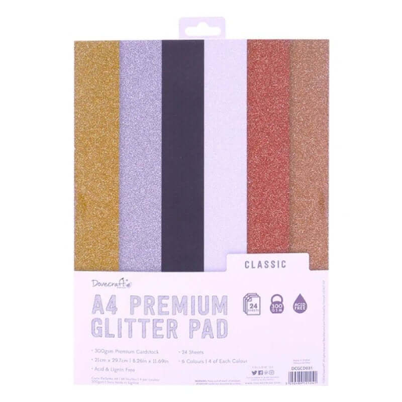 Dovecraft Glitter Card A4 Pad - Classic - 24 Sheets
