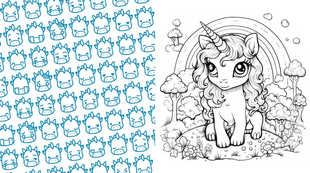 Draw & Color Mythical Beasts Kit – Markers, Books & Chibi Fun featuring a chibi unicorn scene and cute character sketches.