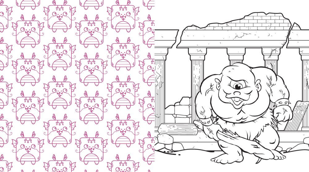 Image from Draw & Color Mythical Beasts Kit – Markers, Books & Chibi Fun showing chibi goblins and mythical creature illustration.