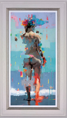 "Electronica giclée print by Christian Hook, limited edition, framed art exploring identity and movement, vivid abstract colors."