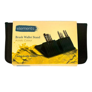 Elements acrylic brush set with 9 long handle artist brushes in a stand wallet, ideal for acrylic painting techniques, beginners to pros.