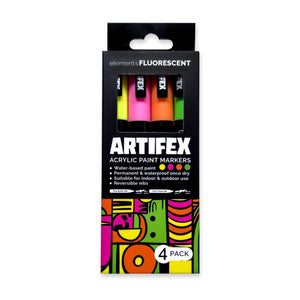 Elements Artifex acrylic paint markers, 4-pack fluorescent set, 2–3 mm bullet tip
