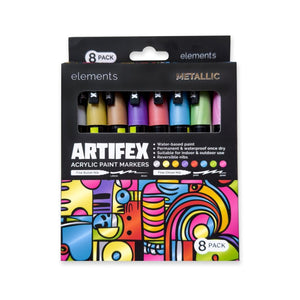 Elements Artifex acrylic paint markers, 8-pack metallic set, 2–3 mm bullet tip