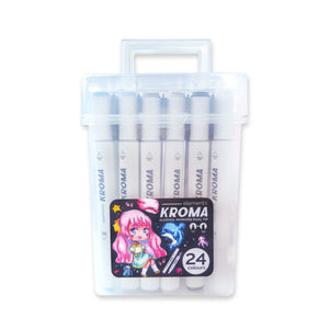 Elements Kroma Alcohol Markers 24 piece set in clear storage box with carry handle