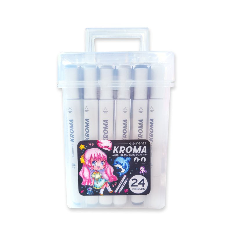 Elements Kroma Alcohol Markers 24 piece set in clear storage box with carry handle
