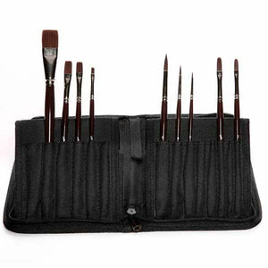 Elements Acrylic Brush Set with 9 long handle brushes in a zipped stand wallet, ideal for acrylic painting techniques.
