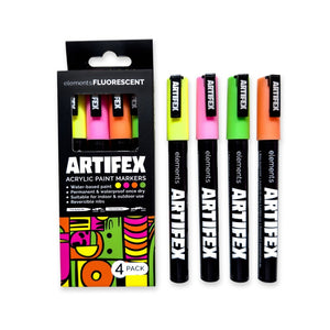 Elements Artifex fluorescent acrylic paint marker pack, front view
