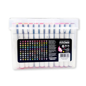 Elements Kroma Alcohol Markers – 120 Piece Set with Storage Box featuring dual tips for versatile artist use.
