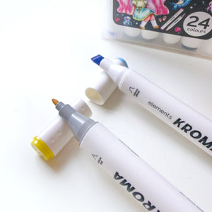 Elements Kroma Alcohol Markers 24 piece set, dual tip markers shown