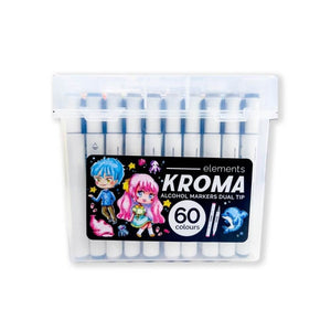 Elements Kroma Alcohol Markers – 60 Piece Set with Storage Box, featuring dual-tips for versatile use in art and design.