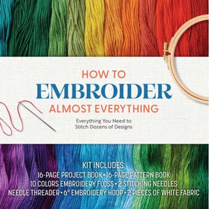 Embroider Almost Everything Kit with colorful threads and embroidery hoop
