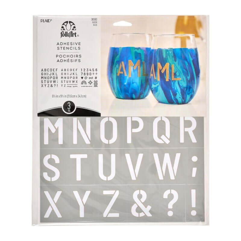 FA Stencil Block Letters – Reusable Adhesive Alphabet Stencil Set (3 Sheets)