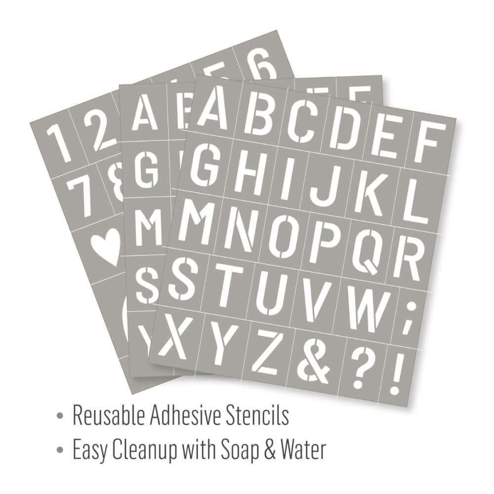 FA Stencil Block Letters – Reusable Adhesive Alphabet Stencil Set (3 Sheets)