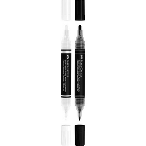 Faber-Castell Black Edition Shake & Paint Acrylic Markers, set of 2, black and white, displaying both marker tips and caps.