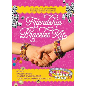 Friendship Bracelet Kit – Beads, Cord & Project Book Included with colorful bracelets and hands showcasing the crafting set.