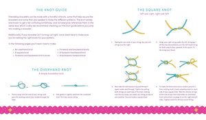 Instruction page of Friendship Bracelet Kit – Beads, Cord & Project Book Included, featuring knotting guides and techniques