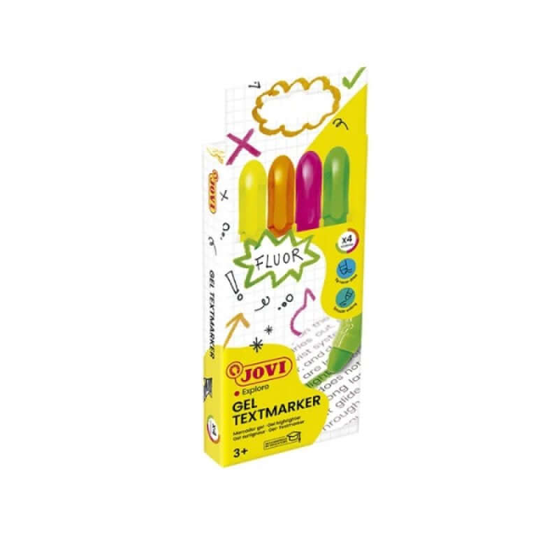 JOVI Gel Highlighters – Set of 4 Neon Colours | Twist-Up Non-Bleed Markers