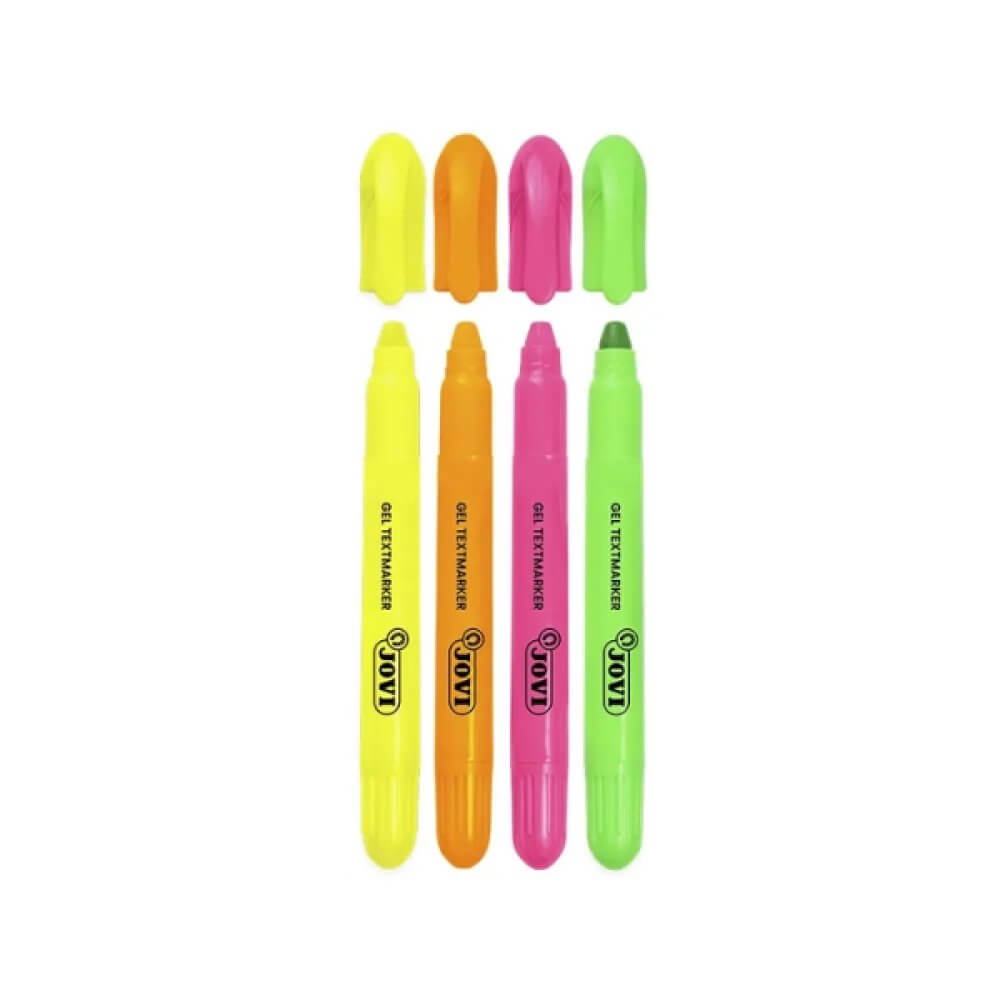 JOVI Gel Highlighters – Set of 4 Neon Colours | Twist-Up Non-Bleed Markers