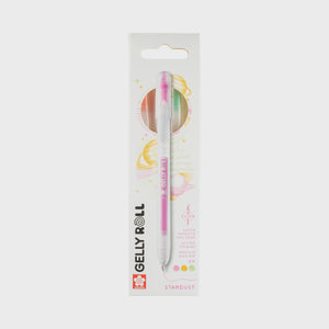 Gelly Roll Stardust Glitter Gel Pens 3-Pack, includes orange, rose, emerald colors, with retractable design and sparkling effect.