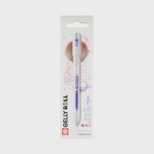Gelly Roll Stardust Glitter Gel Pen 3-Pack in packaging, featuring pink, rose, and purple shades, for vibrant, sparkly writing.