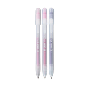 Gelly Roll Stardust Glitter Gel Pens 3-Pack in pink, rose, and purple with sparkling ink and retractable design.