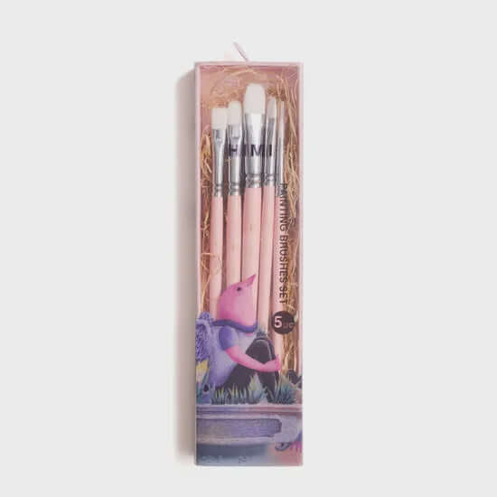 HIMI Brush Set - 5 Brushes (Pink) for gouache, watercolour, and mixed media painting.