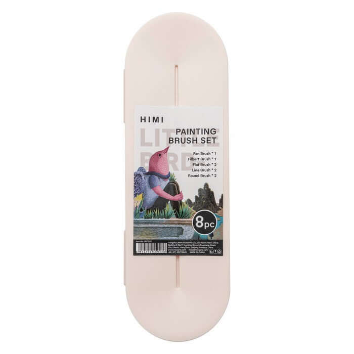 HIMI Brush Set of 8 - Fan, Filbert, Flat, Round and Liner (Pink Case) displayed in a compact pink case.