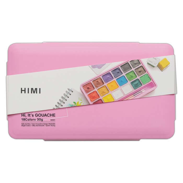 HIMI Jelly Cup Gouache Set - 18 Colours + 3 Brushes (Pink Case)