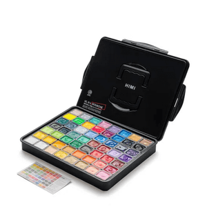 HIMI Jelly Cup Gouache Set - 56 Colours (Black Case) open with vibrant color palette for artists