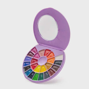 HIMI SemiMoist Watercolour Set - 24 Colours + Brush (Purple Case) showcasing assorted vibrant colors in compact case with mirror.