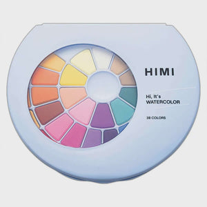 HIMI Solid Watercolour Set - 38 Colours + Brush (Blue Case) in compact design for travel and sketching.
