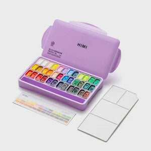 HIMI Twin Cup Gouache Set - 36 Colours in Purple Case with two shades per slot