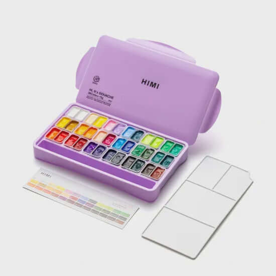 HIMI Twin Cup Gouache Set - 36 Colours in Purple Case with two shades per slot
