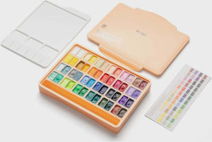HIMI Twin Cup Gouache Set - 48 Colours (Peach Fuzz Case) featuring twin-cup layout for versatile painting.