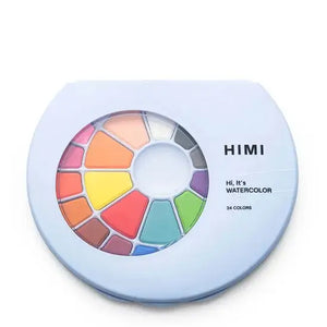 HIMI Solid Watercolour Set - 24 Colours + Brush (Blue Case) with vibrant colors