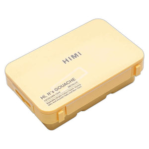 HIMI Twin Cup Gouache Set - 12 Colours (Yellow Case, Metallic Edition) closed view of compact yellow case for metallic gouache paints.