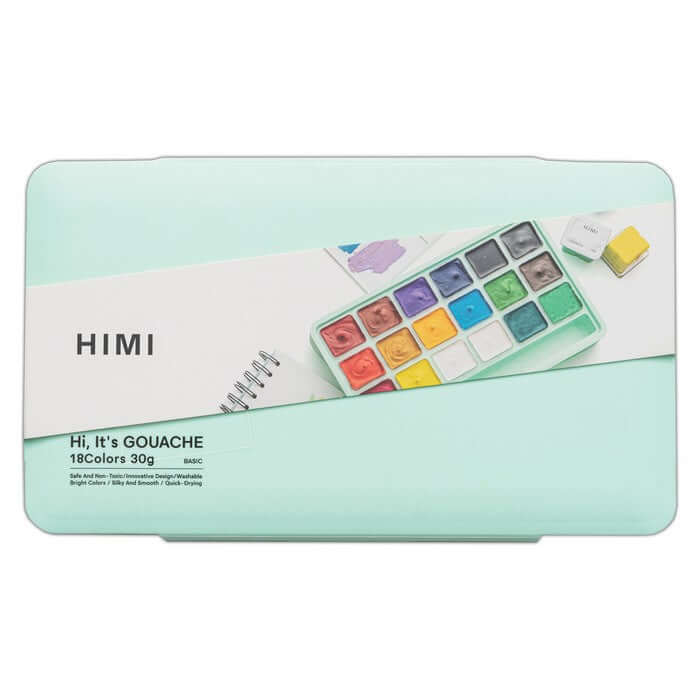 HIMI Jelly Cup Gouache Set - 18 Colours + 3 Brushes (Green Case)