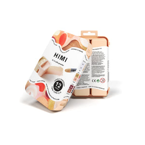 HIMI Twin Cup Gouache Set - 12 Lovely Portrait Colours (Peach Case) closed compact peach carry case.