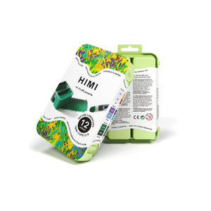 HIMI Twin Cup Gouache Set - 12 Nature Landscape Colours (Apple Green Case) closed compact apple green carry case.